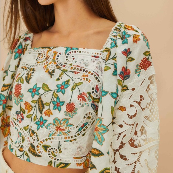 NWT Farm Rio Off White Botanicals Blouse - Picture 3 of 5
